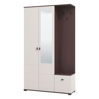 Dmora Mueble De Entrada Raroto, Espejo Incluido, 4 Estantes, Perchero, 116x35x197h Cm Blanco Crema