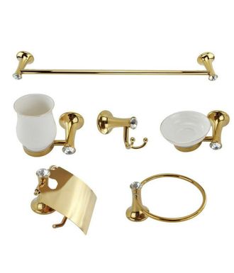 Trade Shop Trade Shop - Set 6 Pcs Accesorios De Ba&ntilde;o Oro Y Cer&aacute;mica Con Puntos De Luz De Cristal Acr&iacute;lico