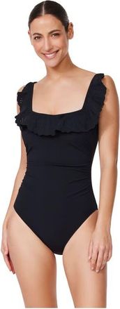 Gottex Bachelorette Square Neck Ruffle One Piece in Black at Nordstrom, Size 10