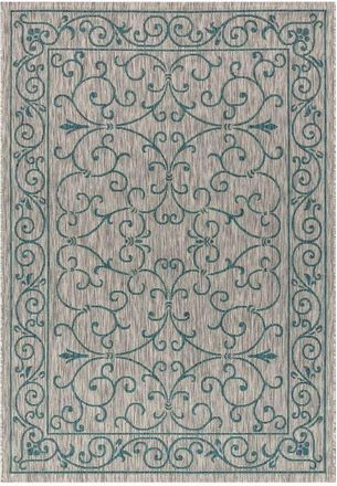 Jonathan Y Designs Charleston Vintage Filigree Textured Weave Indoor/Outdoor Area Rug in Gray/teal at Nordstrom, Size 2Ft 0In X 8Ft 0In