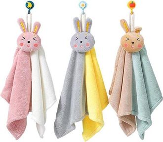 OEM Paquete De 3 Toallas Con Dise&ntilde;o De Conejito, Con Asa Para Colgar, Ideales Para Ni&ntilde;os, Para La Cocina Y El Ba&ntilde;o (35 Cm X 49 Cm)