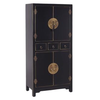 LOLAhome Armario de madera con 3 cajones y 4 puertas oriental negro