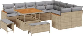 vidaXL Garden Sofa Set with Cushion 12 pcs Beige Poly rattan Vidaxl