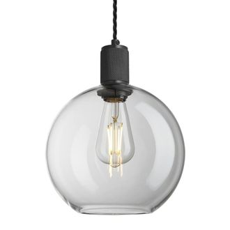 Industville Knurled Glass Globe Pendant Light - 9 Inch - Clear in Black | Size: 9 inches