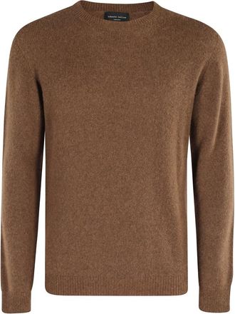 Roberto Collina Tabak Lange Mouw Crew Neck Sweater - Heren - Ronde hals truien - Bruin - S - Wol - Truien & Vesten
