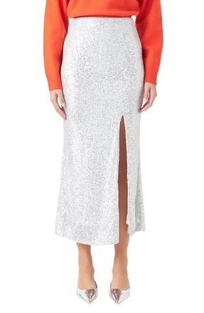 endless rose Sequin Midi Skirt in Silver at Nordstrom, Size Large