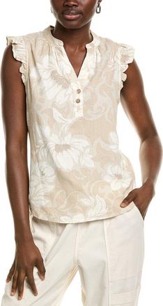 Ellen Tracy Flutter Sleeve Linen-Blend Top