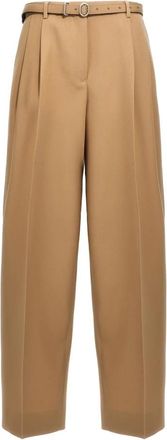 Jil Sander Belted Pleated Broeken - Dames - Wijde Broeken - Beige - XS - Wol - Broeken