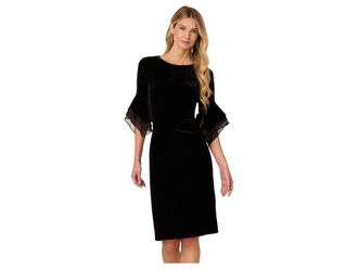 Adrianna Papell Velvet Bell Sleeve Short Dress Womens Dress Black : 8, Elastane/Polyester