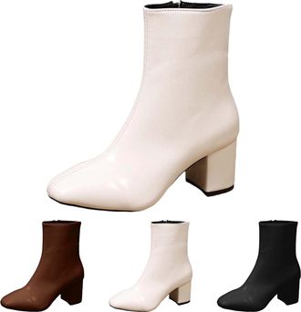 Generic Ladies Stylish Mid Calf Boots Round Toe Chunky Sole Heel Zip Up Ankle Booties Comfortable Winter Fashion Shoes(White, 6.5)