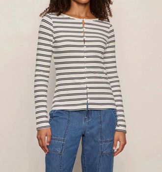 Sanctuary Button Front Ribbed Top In White/black Stripe