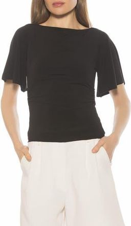 Alexia Admor Jan Boat Neck Short Sleeve Ruched Top in Black at Nordstrom Rack, Size X-Small