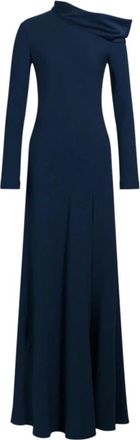 Alberta Ferretti Lange jurk met blote schouders en split - Dames - Maxi kleedjes - Blauw - L - Leer - Kleedjes