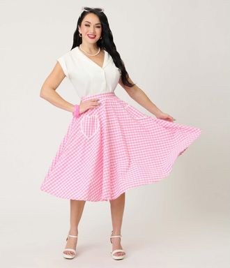 Unique Vintage Sally Swing Skirt in Pink Gingham Print at Nordstrom, Size X-Large