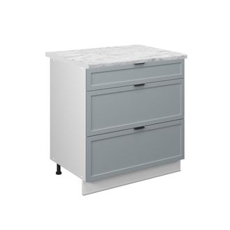 Vicco Mueble Bajo De Cocina Fame-line, Azul Claro-gris, 80 Cm Con 3 Cajones, Et M&aacute;rmol