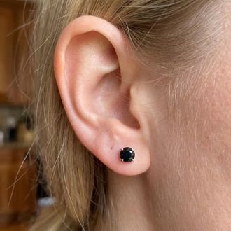 Pompeii3 1.00Ct Round Brilliant Cut Heat Treated Black Diamond Stud Earrings in 14K Gold Classic Setting