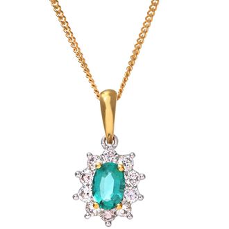 Diamant L'éternel Clusterhanger, 18kt geelgouden hanger met diamanten en smaragd, 0,35 ct diamantgewicht