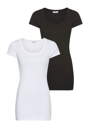 Flashlights T-Shirt FLASHLIGHTS, Damen, Gr. 52/54 (XXL), schwarz-weiss (wei&szlig;, schwarz), Feinripp, Obermaterial: 100% Baumwolle, unifarben, Basic, sehr figurbetont