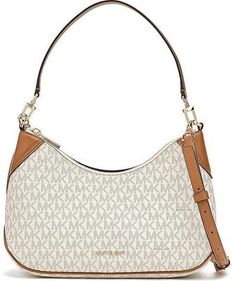 Michael Kors Jet Set Medium Convertible Pouchette Crossbody Cross Body Womens Handbags Vanilla/Acorn, Polyester/Polyurethane