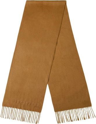 Borbonese Sjaal met Logo en Franjes - Dames - Wintersjaals - Bruin - ONE Size - Accessoires