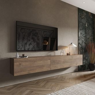 Dmora Pared Multifuncional Gava, Mueble De Sal&oacute;n Modular, 2 Estantes, 2 Puertas, Color Nogal