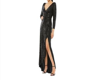 Mac Duggal Womens Sequin Long Sleeve Gown In Black