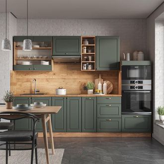 Vicco Mueble De Cocina Fame-line, Green-gold Country/gold Power Roble, 280 Cm, Et Antracita