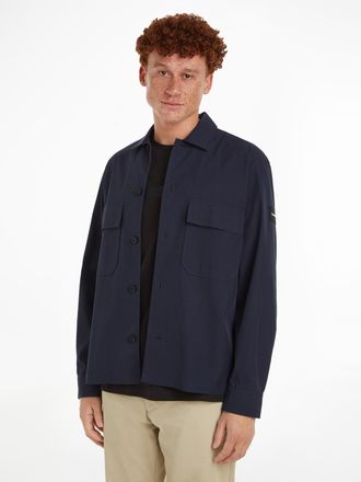 Calvin Klein Langarmhemd CALVIN KLEIN COTTON NYLON OVERSHIRT, Herren, Gr. S, N-Gr, blau (night sky), Web, Obermaterial: 71% Baumwolle, 29% Polyamid, regular fit h&uuml;