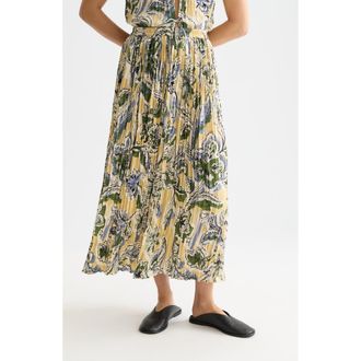 Scotch & Soda Pleated Midi Skirt in Lucky Bandana Multi Parsnip at Nordstrom, Size X-Large