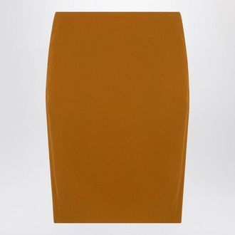 Saint Laurent Womens Ochre Yellow Satin Pencil Skirt - Brown viscose - Size EU 38 (Womens)