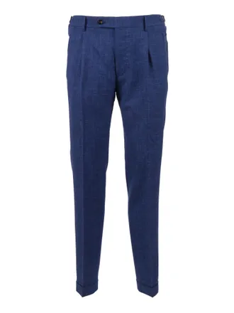 Berwich Blue Retro Long Textured Straight-Leg Pants