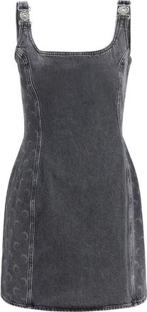 Marine Serre Kleedjes, Dames, Grijs, S, Denim, Moon Laser Denim Mouwloze Mini Jurk