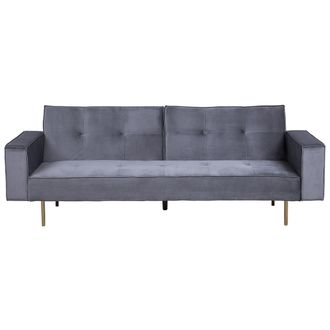 Beliani Beliani - Sof&aacute; Cama 3 Plazas Moderno De Terciopelo Gris Con Reposabrazos Visnes