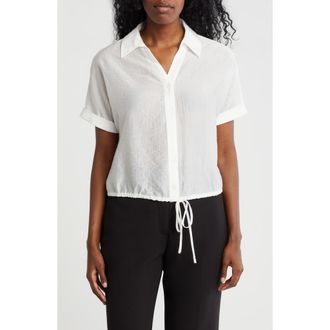 Adrianna Papell Short Sleeve Tie Hem Button-Up Shirt in Ivory at Nordstrom Rack, Size X-Small