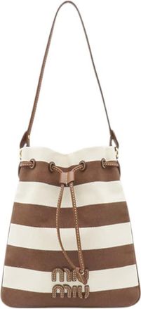 Miu Miu Pre-owned Miu Miu Striped Canvas Logo Drawstring Handbag Ladies OGNL4VWCMA23MWIW