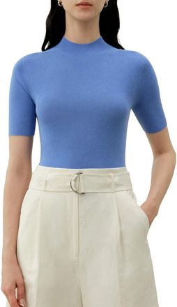 LilySilk Womens Seamless Silk-Cotton Slim-Fit Knit Top in Malibu Blue at Nordstrom, Size X-Large