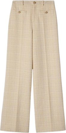 Gucci Katoenmix Broek met Ruitpatroon - Dames - Wijde Broeken - Beige - S - Katoen - Broeken