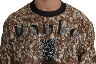 Dolce & Gabbana Mens Jacquard Pineapple Embroidery Sweater Brown Polyester Silk Nylon