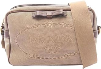 Prada Pre-owned Cross Body Bags, female, Beige, Size: ONE SIZE Pre-owned Logo Jacquard Shoulder Bag