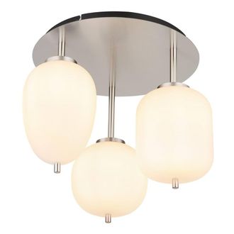 Netlighting Blacky I Globe Ceiling Light Nickel Matt Opal Glass Shade 3x E14 in Grey