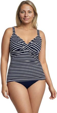 Lands End Plus Size DD-Cup Sweetheart Wrap Underwire Tankini Top in Deep Sea/white Media Stripes at Nordstrom, Size 18W