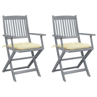 vidaXL Vidaxl - Sillas De Jard&iacute;n Plegables 2 Uds Cojines Madera Maciza Acacia