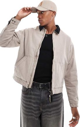 Jack & Jones twill carpenter jacket with cord collar in beige-Neutral