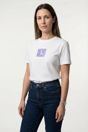 Calvin Klein Jeans T-Shirt CALVIN KLEIN JEANS CLASSIC FIT MONOGRAM TEE, Damen, Gr. XXL (46), hellwei&szlig;, Web, Obermaterial: 100% Baumwolle, unifarben, klassisch normal, Ru