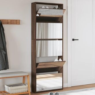 Berkfield Home Shoe Cabinet with Mirror 5-Layer Brown Oak 63x17x169.5 cm