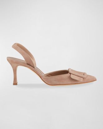Manolo Blahnik Maysli Suede Buckle Slingback Pumps