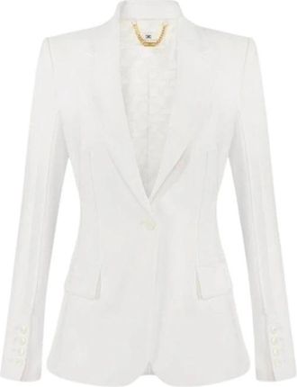 Elisabetta Franchi Enkelrijige Blazer - Dames - Blazers - Wit - XS - Leer - Jassen