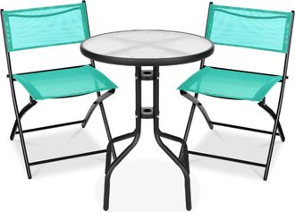 Best Choice Products 3-Piece Patio Bistro Dining Furniture Set w/ Round Textured Glass Tabletop, Folding Chairs