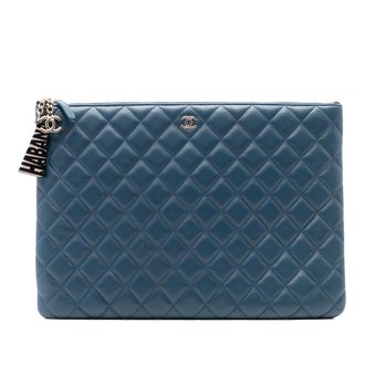 Chanel Large Quilted Lambskin La Habana O Case ClutchChanel Blue