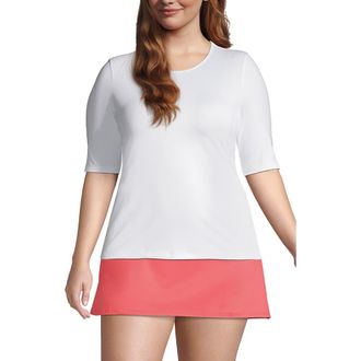 Lands End SunShade UPF 50 Elbow Sleeve Relaxed Rash Guard in White at Nordstrom, Size 3 X